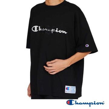 Champion 官方直營 男款 Action Style寬版刺繡印花 LOGO短袖TEE-黑色(C3-B314-090)