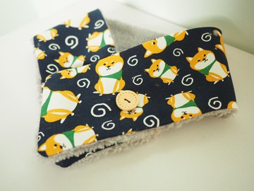 手工縫製保暖圍巾圍脖頸巾 可愛藍色柴犬圖案