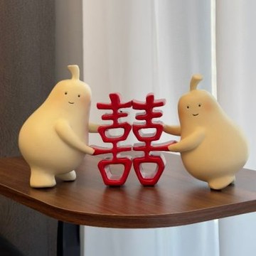 永不分梨喜字擺件 結婚禮物 新婚賀禮 情侶擺飾 抱囍擺設 訂婚贈禮 桌面裝飾 禮盒組 伴手禮