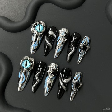 💅現實下殺穿戴甲💅水滴形賽博蛇噁魔闇黑之眼純純手工穿戴甲穿戴甲 QNBI