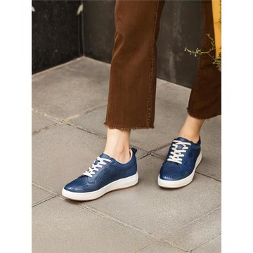 歌邁小白鞋厚底鏤空透氣運動女鞋真皮板鞋女舒適軟底寬楦休閑鞋子