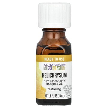 Aura Cacia, 全精油，載於霍霍巴油中，蠟菊，0.5 液量盎司（15 毫升）
