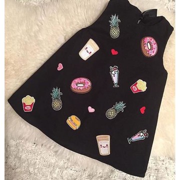 夏季超美女童裙子 ins爆款女童黑色繡花勛章裙 寶寶親子連衣裙子