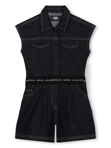 Karl Lagerfeld Kids - logo-waistband denim playsuit - kids - pure cotton/Polyester - 10 - Black