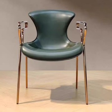 公司貨 免運 北歐輕奢扶手餐椅意式馬鞍皮家用大戶型餐廳靠背椅子商務書桌椅 快速發貨