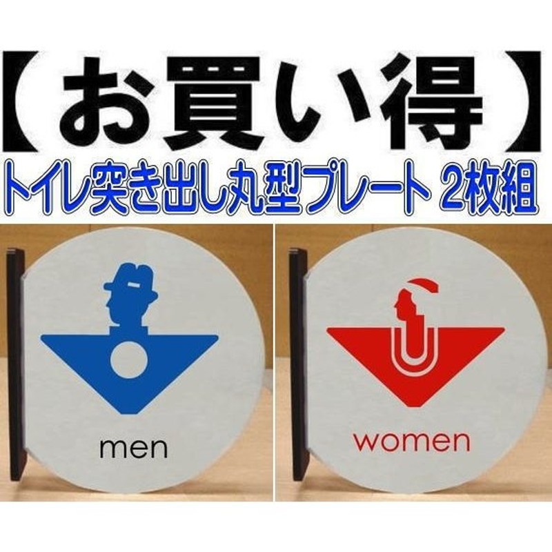 トイレのプレート 突き出し丸型プレート2枚組 当店オリジナル商品