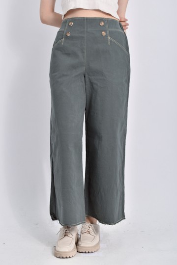 加購優惠(L) moci高腰質感棉質鬆緊腰綠色長褲