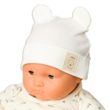 akachan honpo - 有機棉貝蕾帽-小熊-米白色 (36~40cm)-日本製