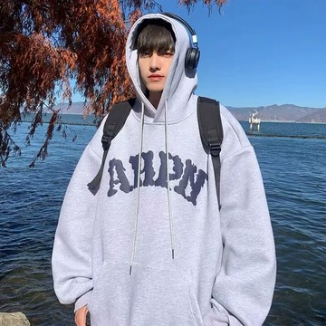 純棉！秋冬新款印花帽T 重磅純棉連帽衛衣男 落肩 寬鬆版型 百搭長袖上衣 美式復古高街情侶衣 加絨加厚帽T