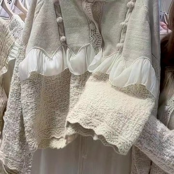 🎉🎉🎉新品特惠歐貨重磅早秋新款女裝杏色開衫高級感針織衫毛衣小衆外套