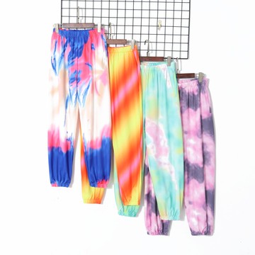 秋季女裝時尚韓版清新扎染印花束腳口松緊高腰寬松顯瘦休閑褲