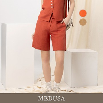 現貨【MEDUSA 曼度莎】涼感雙釦亞麻寬口短褲 - 2色（M-XL）｜女休閒短褲 涼感亞麻 寬口設計