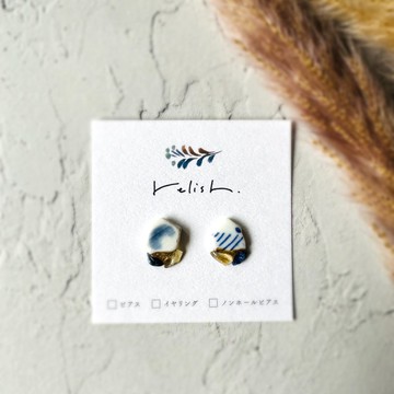【再販】金繼 海陶碎瓷 天然石 散石 拉長石 黃水晶 耳針 耳夾 無耳洞耳環 白色 藍色 黃色 金色