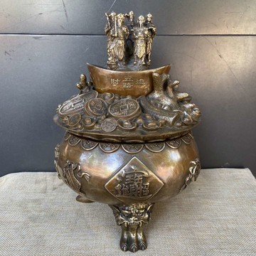 聚寶盆擺件仿古純銅五路財神聚寶盆招財聚財客廳辦公室裝飾品擺件