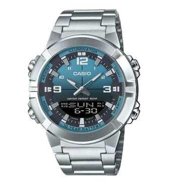 【CASIO 卡西歐】十年電力數位雙顯鋼帶男錶 AMW-870DA-2A2