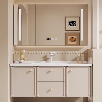 奶油風法式浴室柜組合陶瓷一體盆洗手臉盆柜衛生間洗漱臺現代簡約