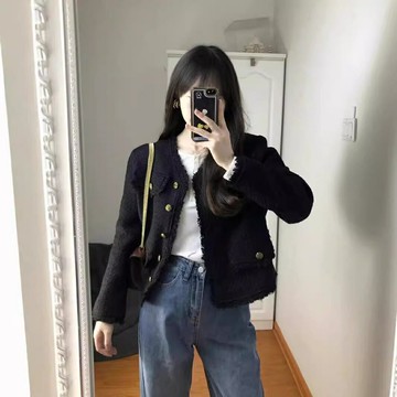 【小個子福音】小香風外套 短款外套 韓版外套 名媛外套 春秋外套 修身顯瘦 粗花呢面料 法式復古 春秋通勤約會