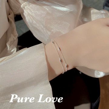 Pure Love樂芙 / 正韓 銀飾【S925純銀】B0814簡約通體純銀手鍊幾何一字雙層手鏈 / 銀