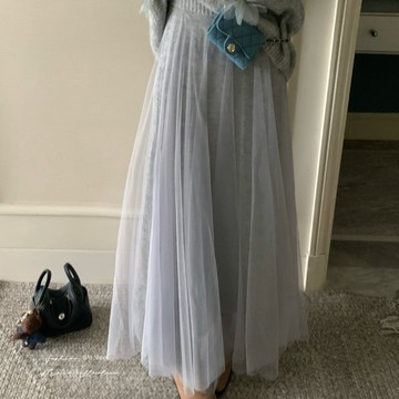 BAi白媽媽 網紗毛織長裙／冬季針織氣質大碼長裙 Chic－【350732】