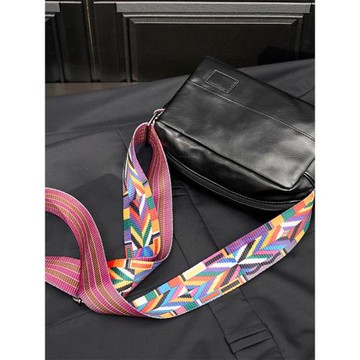 新款潮牌單肩包休閑斜挎包彩帶小包時尚男女小挎包韓版青年小方包