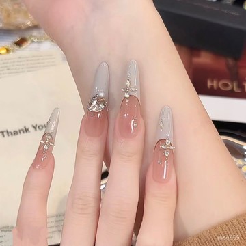 ➕最新設計款穿戴甲💅【流光花語】純手工穿戴甲純慾氣質指尖漸變淡雅高級純手工指甲貼細狗長尖穿戴甲 WBW8