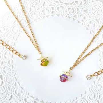 行星 土星 項鍊 珠飾 粉紅的 黃的