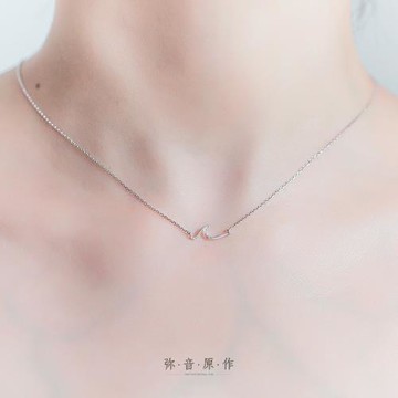 彌音原作 水元素s925純銀飾品水波線條項鏈吊墜簡約鎖骨鏈女禮物