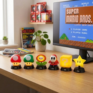 【Nintendo任天堂】超級瑪利歐小夜燈 日本正版限定 紅蘑菇 綠蘑菇 火焰花 問號方塊 嘿呵 無敵星星裝飾燈 露營燈床頭燈 馬力歐氛圍燈夜燈 怕黑專用 男友生日禮物 女友生日送禮 同學交換禮物