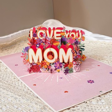 【桃園出貨】3D立體賀卡母親節媽媽生日賀卡LOVE YOU MOM祝福卡片禮物帶小卡片