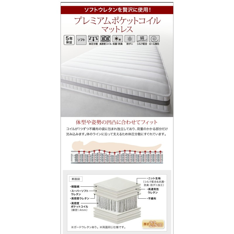 棚・コンセント・収納付き大型モダンデザインベッド マルチラス