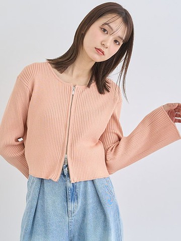 雙拉鍊羅紋針織喇叭寬袖罩衫(01000040000) - earth music&ecology