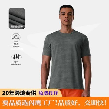 戶外健身吸濕跑步服男運動t恤彈力輕量化運動休閑印花短袖男跨境