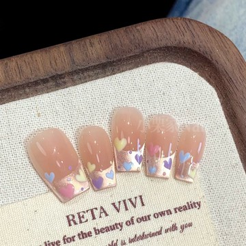 【滿300起送】游樂園|實拍春夏新款顯白裸色腮紅貓眼手繪愛心手工穿戴甲