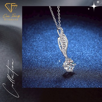[快速出貨]【CF鑽飾】項鍊 莫桑鑽 1克拉《羽翼》生日禮物🎁新年 情人節禮物 求婚 告白