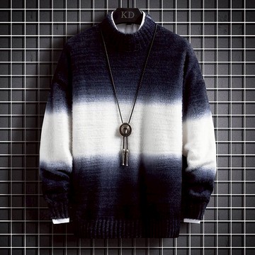 男士毛線衣秋冬季半高領學生潮流仿水貂絨保暖漸變針織衫男上衣服