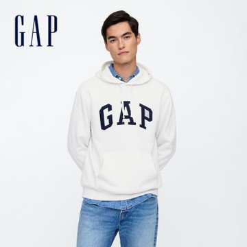 【GAP】寬鬆Gap Logo 連帽運動衫-鵝卵石白/藍色/綠色(674148)