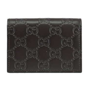 GUCCI 779844 滿版壓花LOGO皮革釦式卡片零錢包.深咖