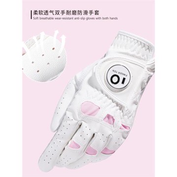 高爾夫手套女士雙手防滑耐磨真皮手套高爾夫球手套白粉色透氣防曬