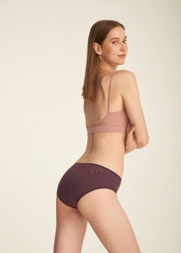 冬日氣息．花邊中腰三角內褲(棕紫-星星燈飾)