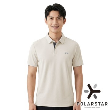 【PolarStar】男短袖POLO上衣『米駝』QQ89355 戶外 露營 登山 健行 休閒 時尚 出國 旅遊 運動 上衣 POLO衫
