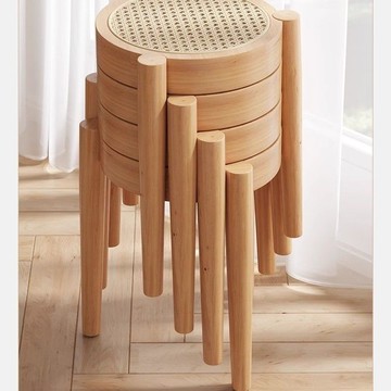 休閒躺椅  沙發躺椅實木三腿椅子餐椅藤編家用疊放餐桌凳子北歐編藤圓凳【dy】