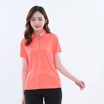 【遊遍天下】女款格紋領抗UV吸濕排汗機能格紋POLO衫GS1016亮桔