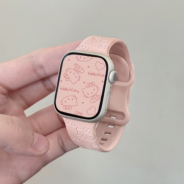 日系甜美 蘋果手錶s10保護殼 Apple KT貓 s11 防水 硅膠软錶帶 iwatch987代se 可愛少女 防摔