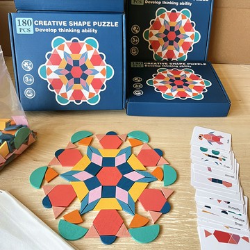 創意180片七巧板拼圖 兒童早教益智玩具 蒙氏趣味教具 幾何形狀拼板 木製玩具