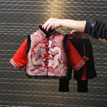 男寶寶拜年服兒童唐裝周歲禮服中國風新年漢服男童冬裝過年服喜慶