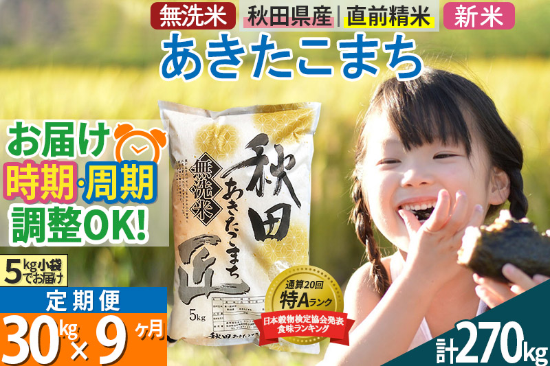 ＜新米＞《定期便9ヶ月》秋田県産 あきたこまち 30kg (5kg×6袋) ×9回 令和5年産 発送時期が選べる 周期調整OK 隔月配送OK お米|02_snk-031009