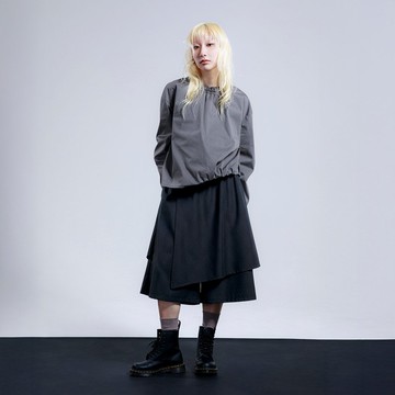 不對稱格紋疊片寬褲