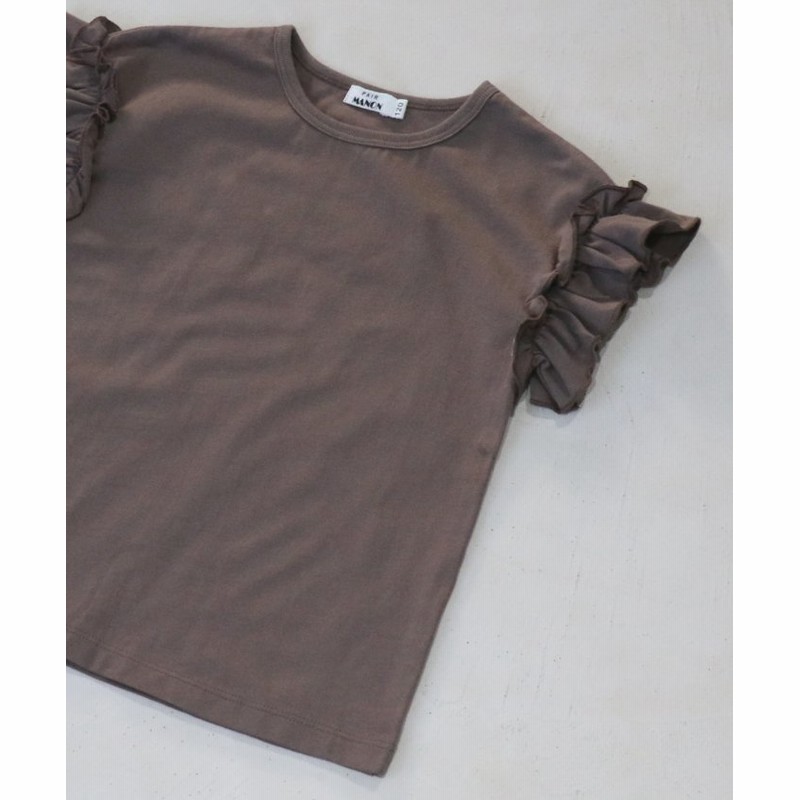 天竺 無地 ボーダー クルーネック 肩フリル フロントフリル 胸切替 ガールズ 半袖 Tシャツ
