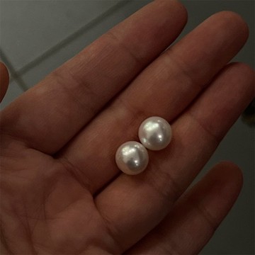 Hi Onion 天然淡水珍珠18k玫瑰金黃金正圓大尺寸微瑕耳夾