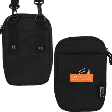 小禮堂 Snoopy 史努比 帆布斜背手機包 環保R-PET材料使用 (黑色款)